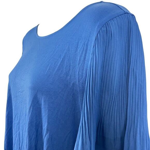 Talbots Petite Womens Blue Pleated Statement Sleeves Stretch Knit Top Shirt sz L - Picture 10 of 16